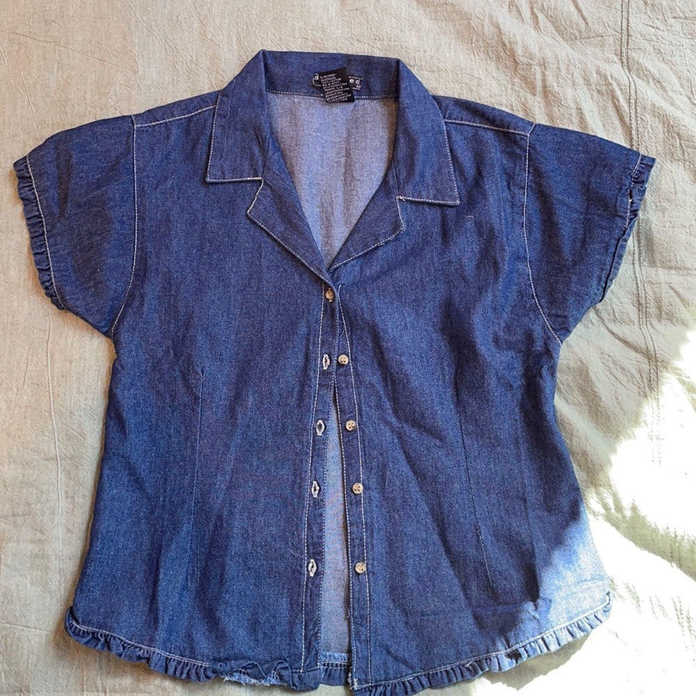Short Sleeve Jean Button Up top